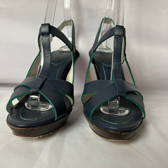 Boden Navy Blue Leather Strappy Open Toe Heels Women’s Size 38 Summer Sandal - Picture 2 of 13